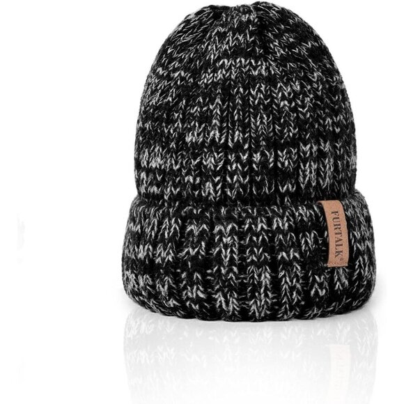 Women’s Mix Black Winter Fleece-Lined Chunky Knit Beanie Snow Hat Cap